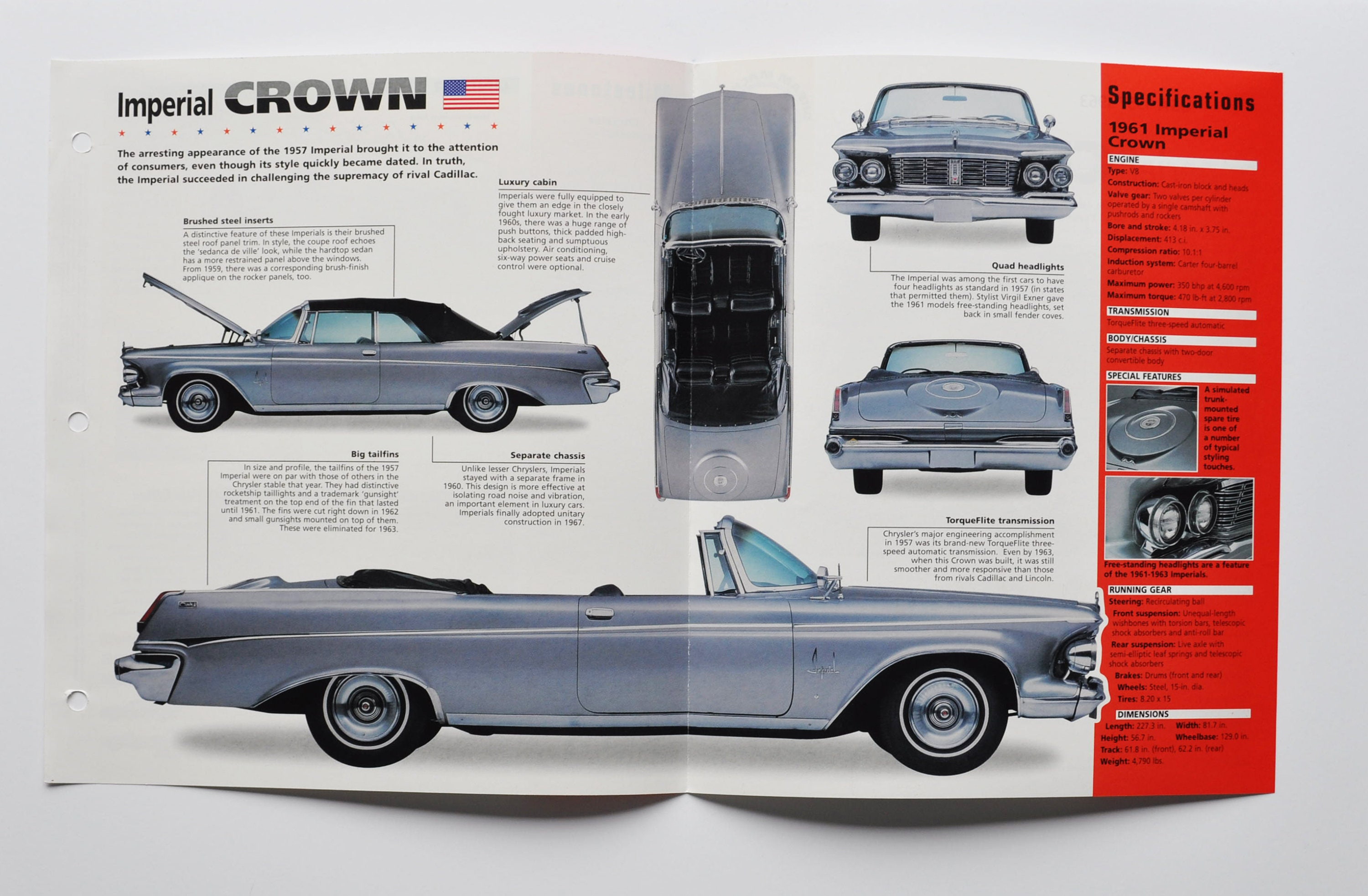 Spec Sheet Imperial Crown (1957-1963) (car Photo Stat Info Specs