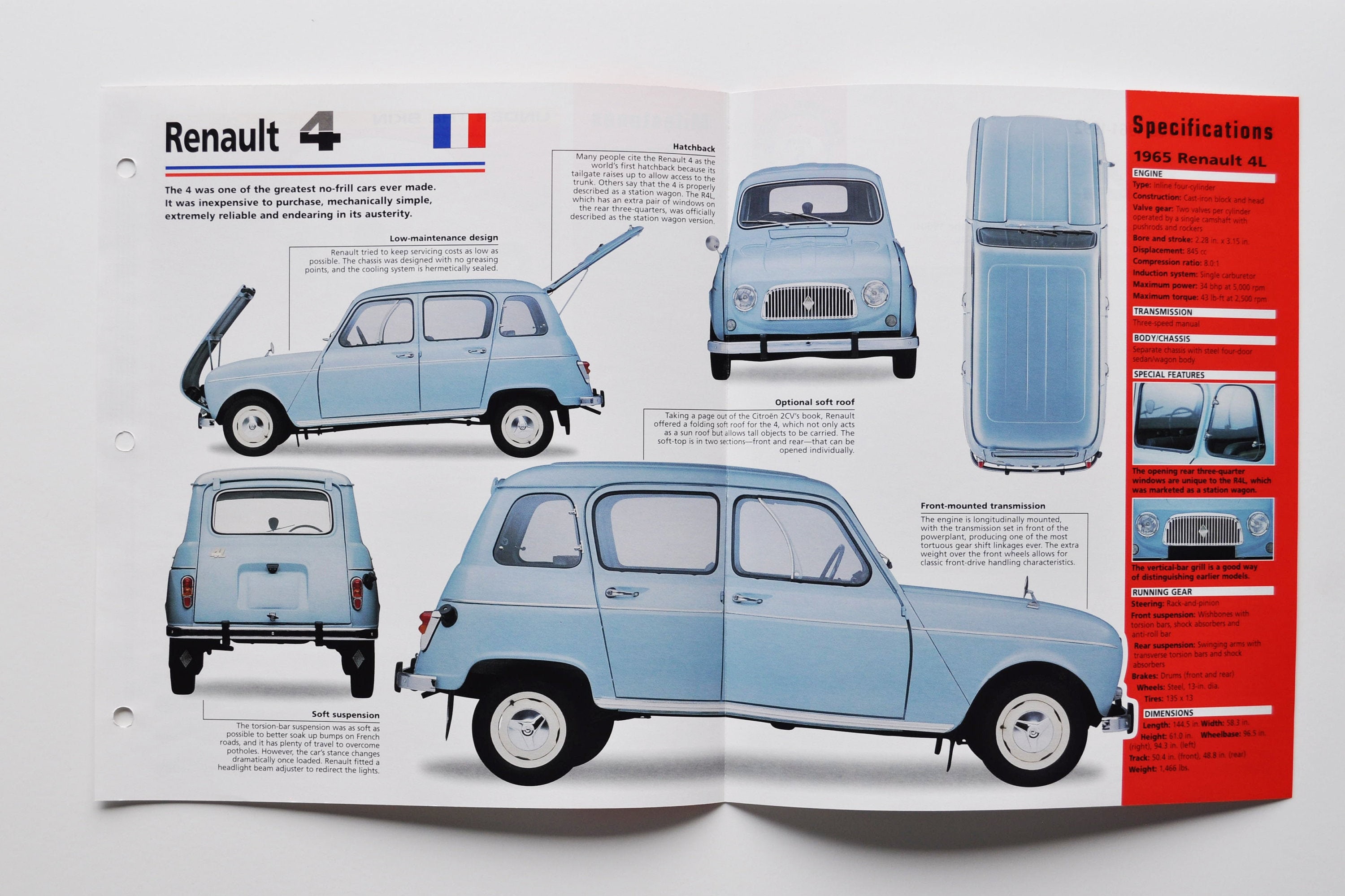 Spec Sheet Renault 4 (1961-1992) (car Photo Stat Info Specs