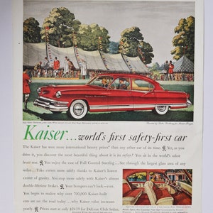 Grote autoadvertentie 1953 Kaiser Manhattan (autobedrijf klassieke oude fotoadvertentie onderdelen gedrukte brochure dealer Motors Frazer Willow Run)