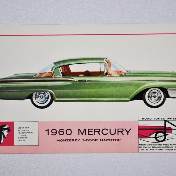 Postcard 1960 Mercury Monterey 2-Door Hardtop (car dealer, automobile dealership post card ford motor company american retro classic photo)