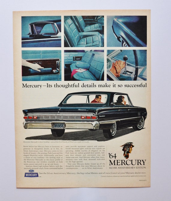 Large Car Ad 1964 Mercury Montclair Marauder ford Motor - Etsy