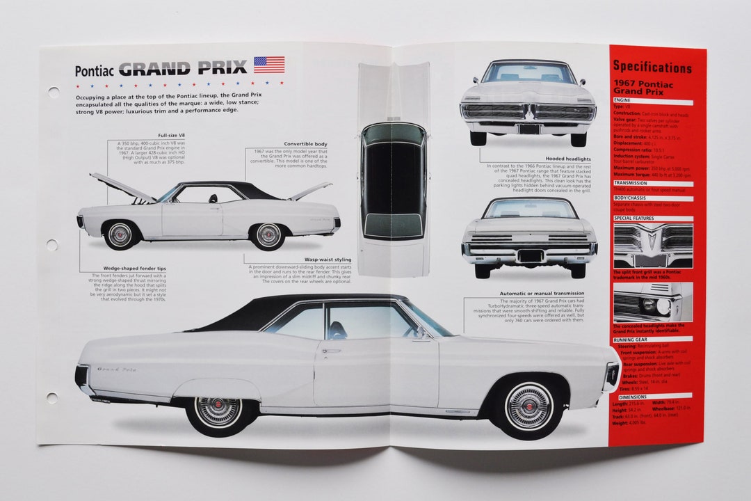 Spec Sheet Pontiac Grand Prix (1967) (car Photo Stat Info Print Specs