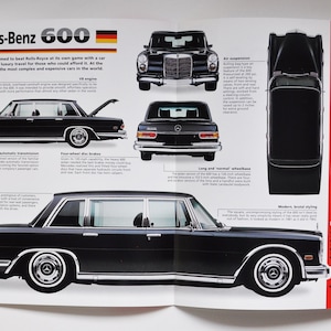 Fiche technique Mercedes-Benz 600 (1963-1981) (photo de voiture stat info brochure imprimer pièces ad vintage classique rétro fast sports auto allemagne)
