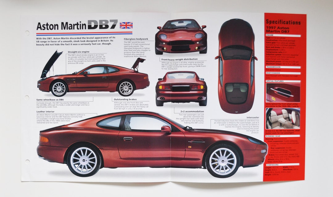 Spec Sheet Aston Martin DB7 (1994PRESENT) (car Photo Stat Info Specs