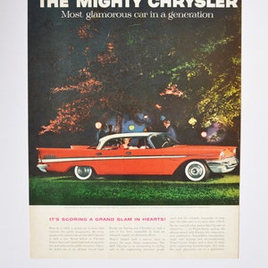 Grote autoadvertentie 1957 Chrysler New Yorker (autobedrijf klassieke oude fotoadvertentie onderdelen gedrukte brochure dealer Amerikaanse auto Newport 300)