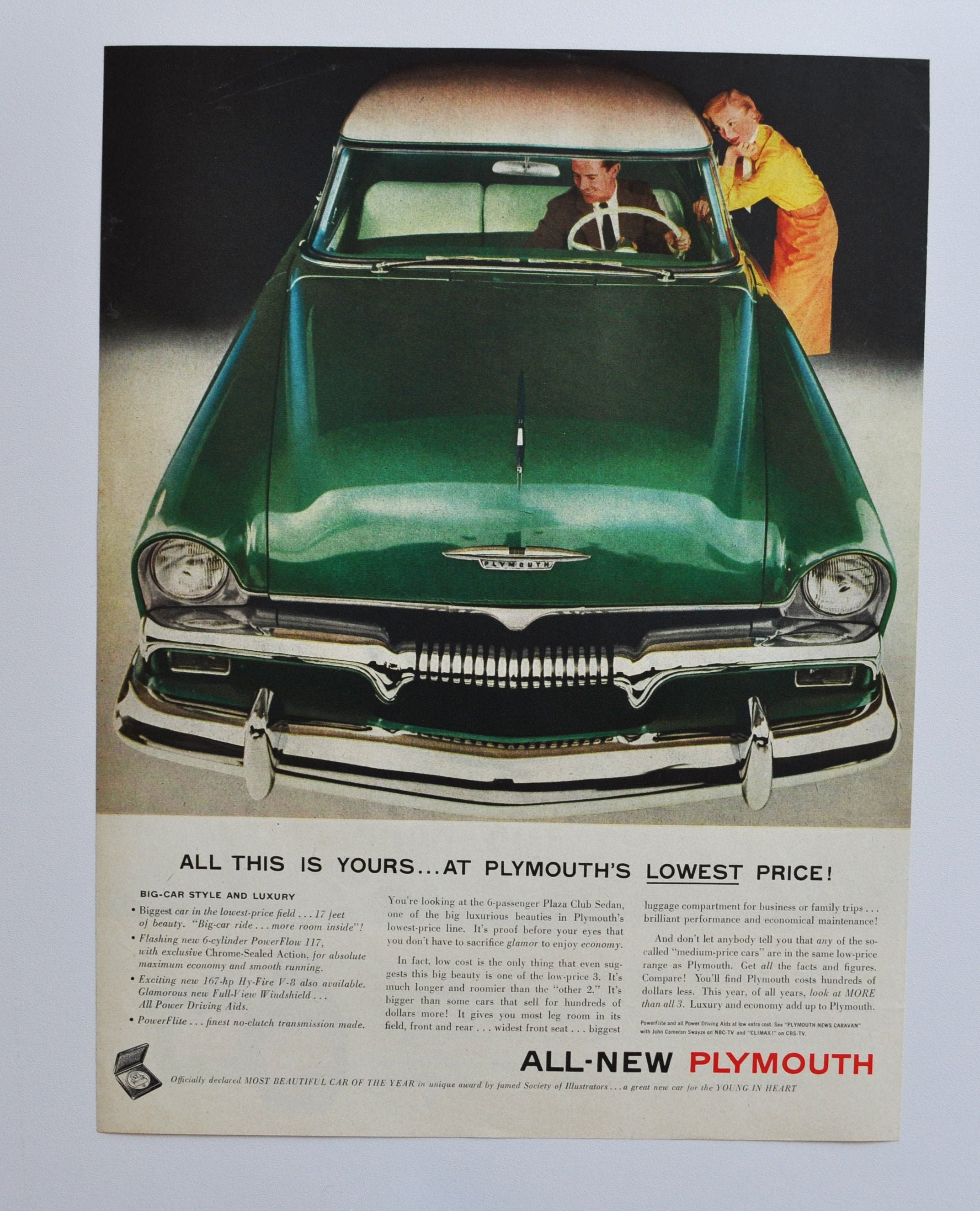 Large Car Ad 1955 Plymouth (motor Company Chrysler Old Classic