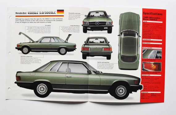 Spec Sheet Mercedes benz 450SLC 5.0 500SLC 1977 1981 car Photo