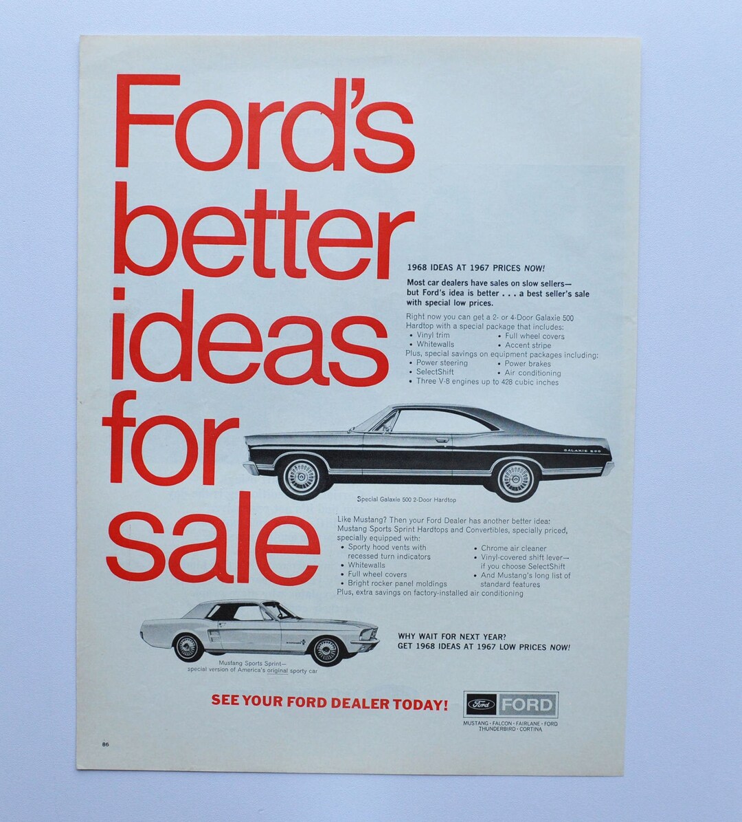 Large Car Ad 1968 Ford Sales Event (motor Company Classic Old
