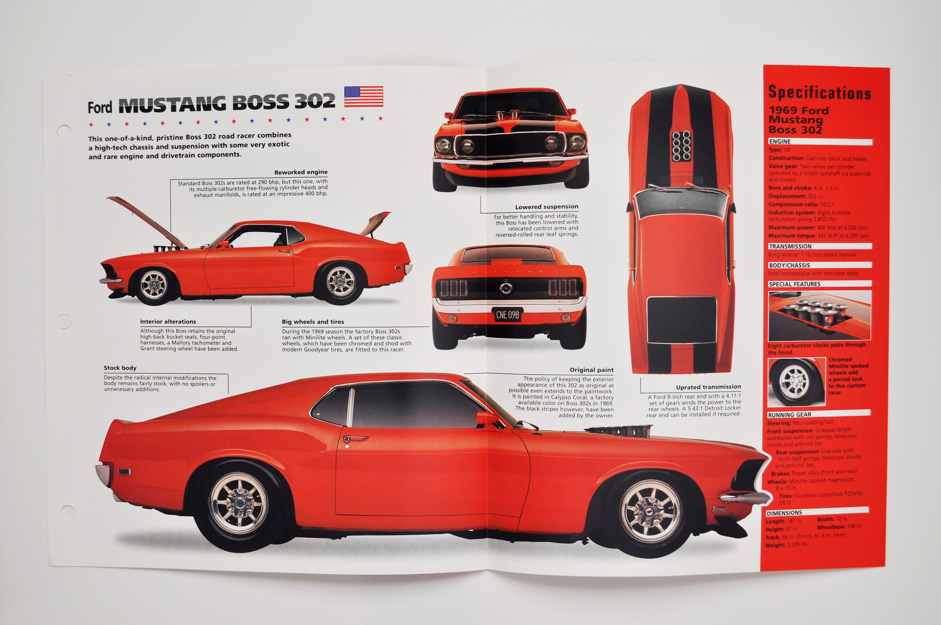 Spec Sheet Mustang Boss 302 1969 car Photo Stat Info - Etsy