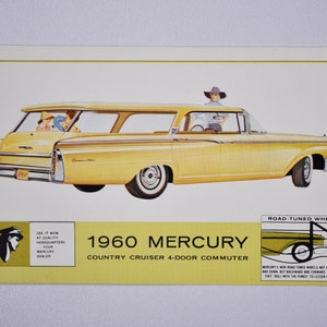 Cartão postal 1960 Mercury Country Cruiser 4-Door Commuter (concessionário de automóveis, cartão postal de concessionária de automóveis ford motor company foto clássica retrô)