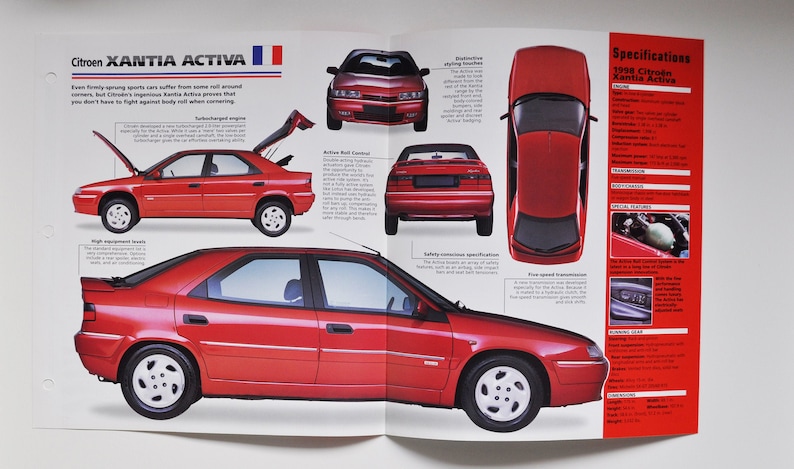 Spec Sheet Citroen Xantia Activa car photo stat info specs brochure parts ad old vintage classic europe sports auto france 1995-PRESENT