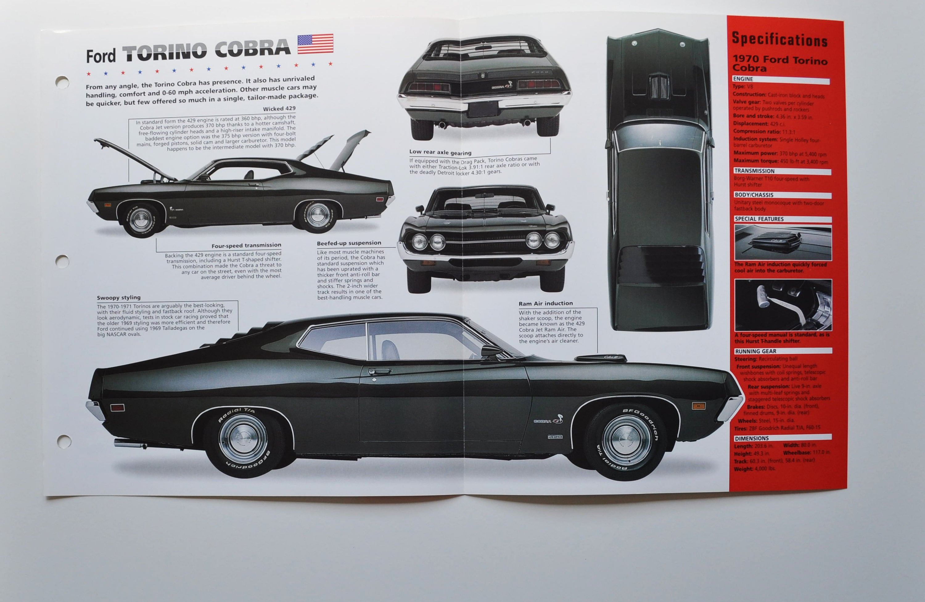 Spec Sheet Ford Torino Cobra 1970-1971 car, dealer, dealership