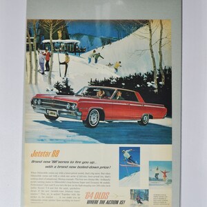 Grote autoadvertentie 1964 Oldsmobile Jetstar 88 (GM General Motors klassieke oude fotoadvertentie onderdelen gedrukte brochure olds auto raketactie VS)