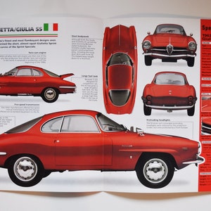 Fiche technique Alfa Romeo Giulietta / Giulia SS (1959-1965) (photo de voiture stat info specs brochure parts ad print old vintage race engine sport)