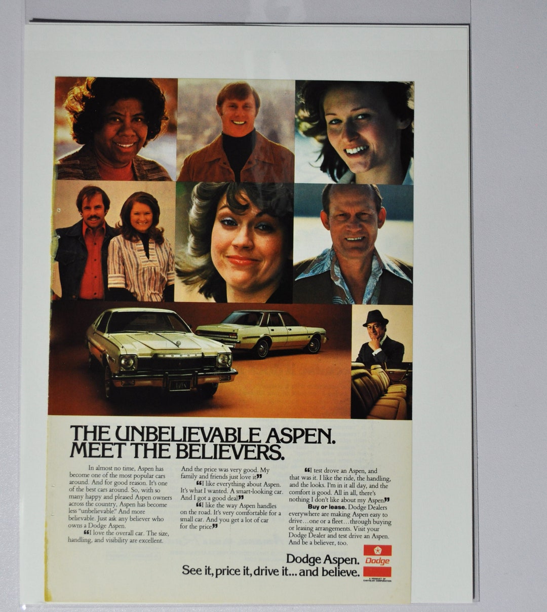 Car Ad Dodge Aspen (motor Company Classic Old Photo Advertisement Parts ...