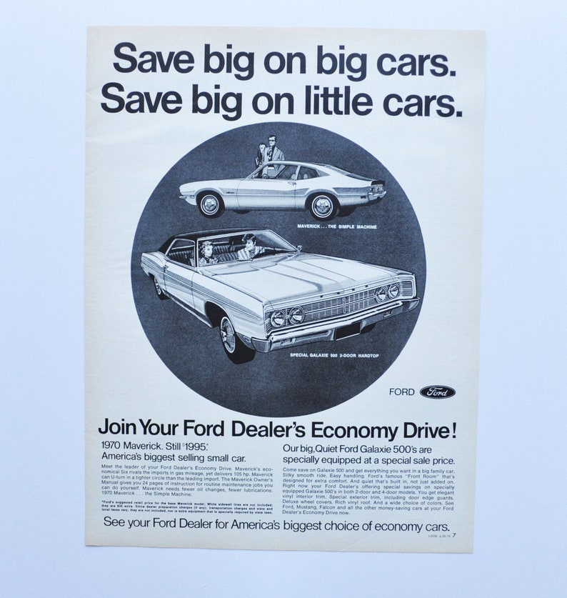 Large Car Ad 1970 Ford Sales Event motor company classic old photo advertisement parts print brochure dealer maverick galaxie 500 hardtop