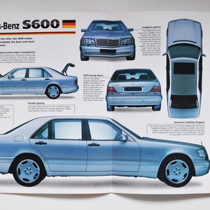 Spec Sheet Mercedes-Benz S600 (1991-PRESENT) (Auto Foto Stat Info Broschüre Druck Teile Anzeige Vintage Klassiker schnelle Sport auto deutschland)