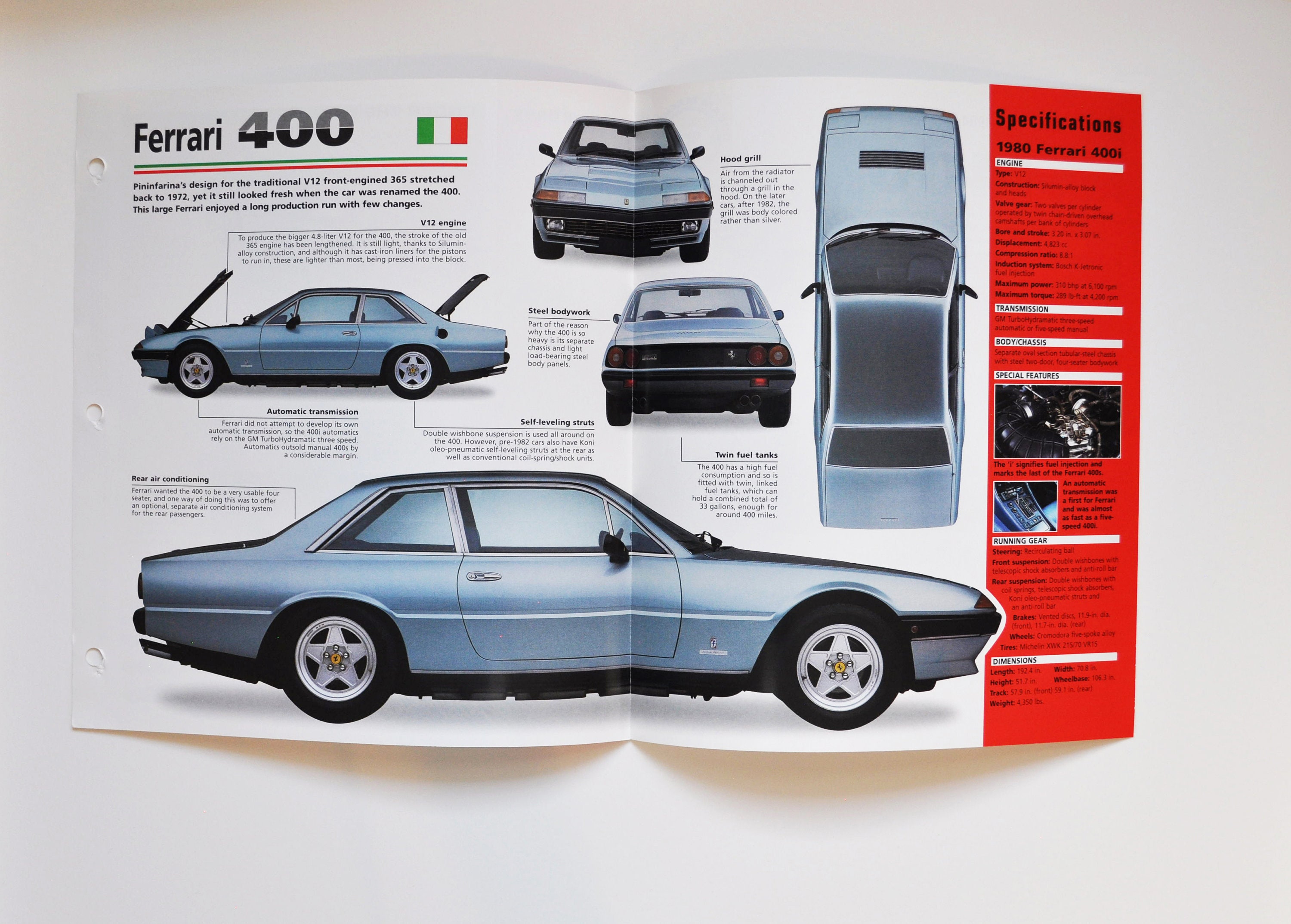 Spec Sheet Ferrari 400 (1976-1984) (car Photo Stat Info Specs 