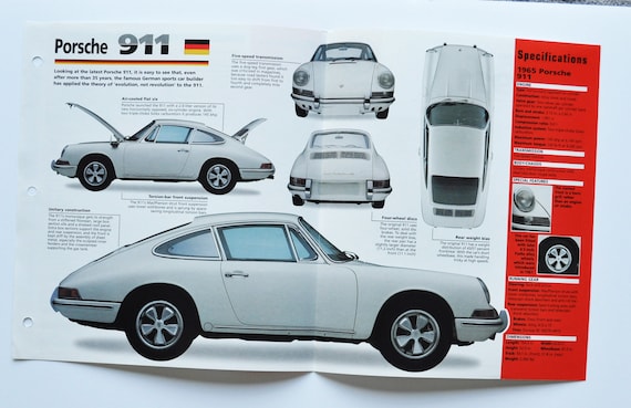 Spec Sheet Porsche 911 (1963-1967) (car Photo Stat Info Specs