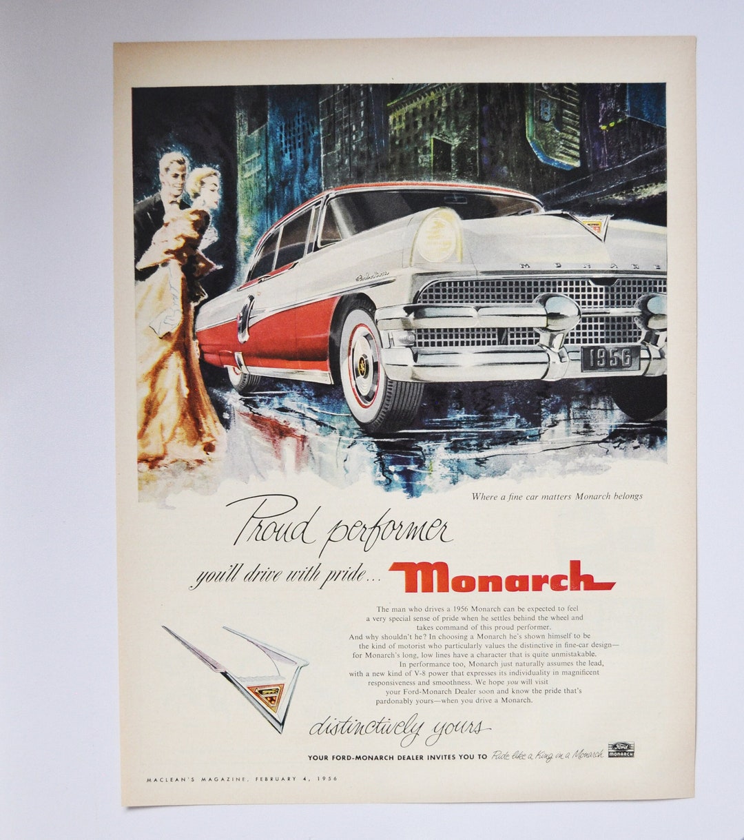 Large Car Ad 1956 Monarch motor Company Classic Old Photo Advertisement