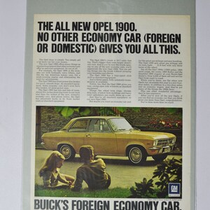 Grande annuncio per auto Buick's Opel 1900 (general motors company GM vecchia foto vintage classica pubblicità parti stampa poster usa us garage regalo)