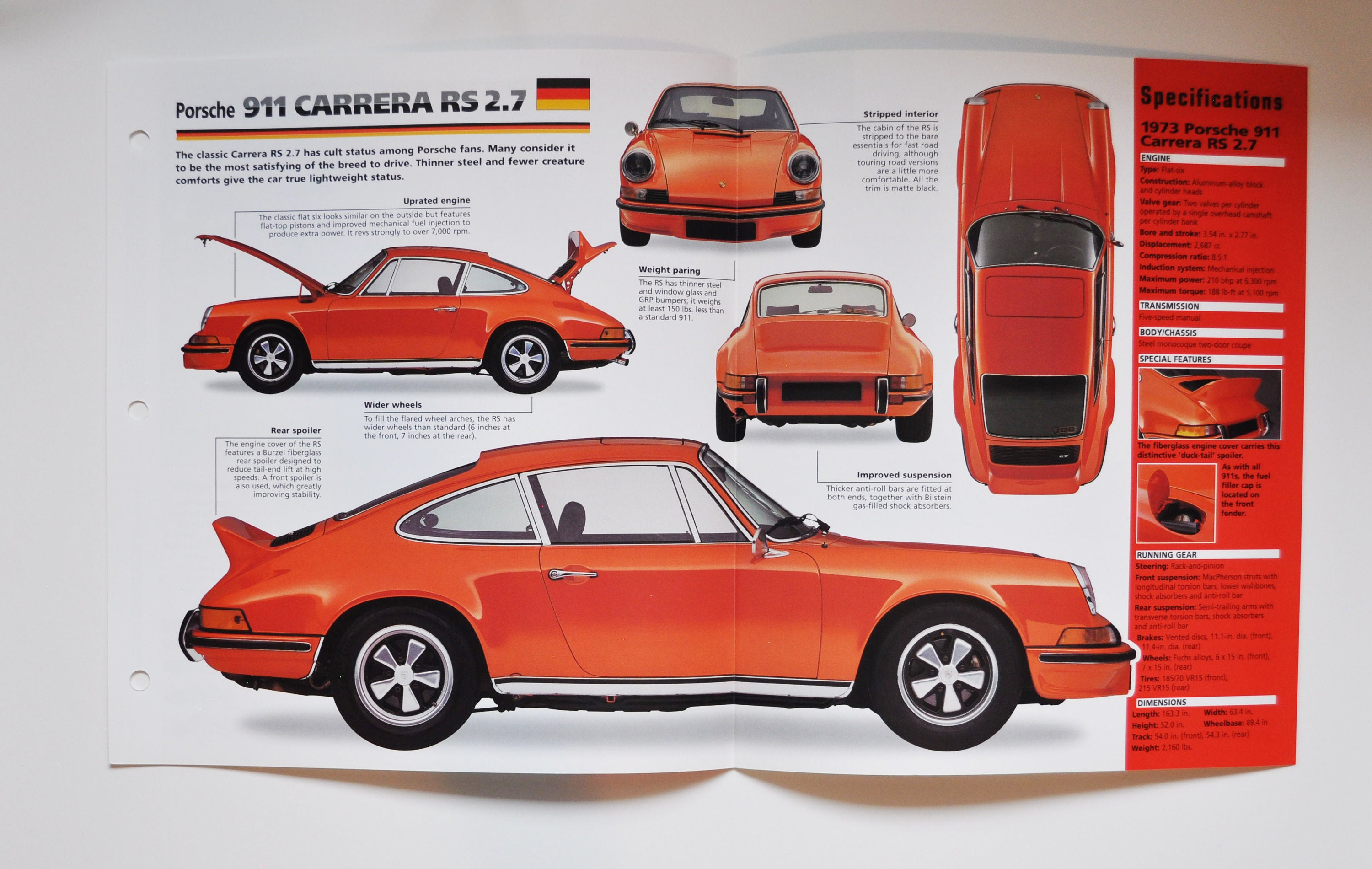 Spec Sheet Porsche 911 Carrera RS  1973 car Photo Stats - Etsy Ireland