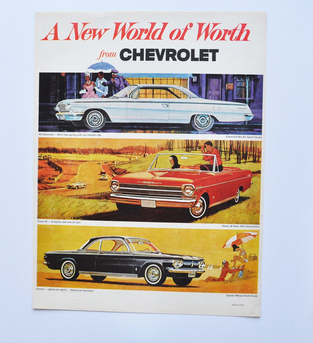 Large Car Ad 1962 Chevrolet (GM General Motors Company Classic Old
