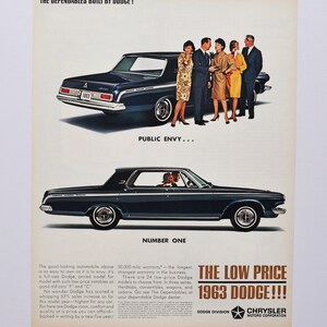 Grande pubblicità per auto 1963 Dodge (azienda automobilistica, pubblicità fotografica classica, vecchia, parti, brochure stampata, concessionaria, concessionario America, Chrysler Auto America)