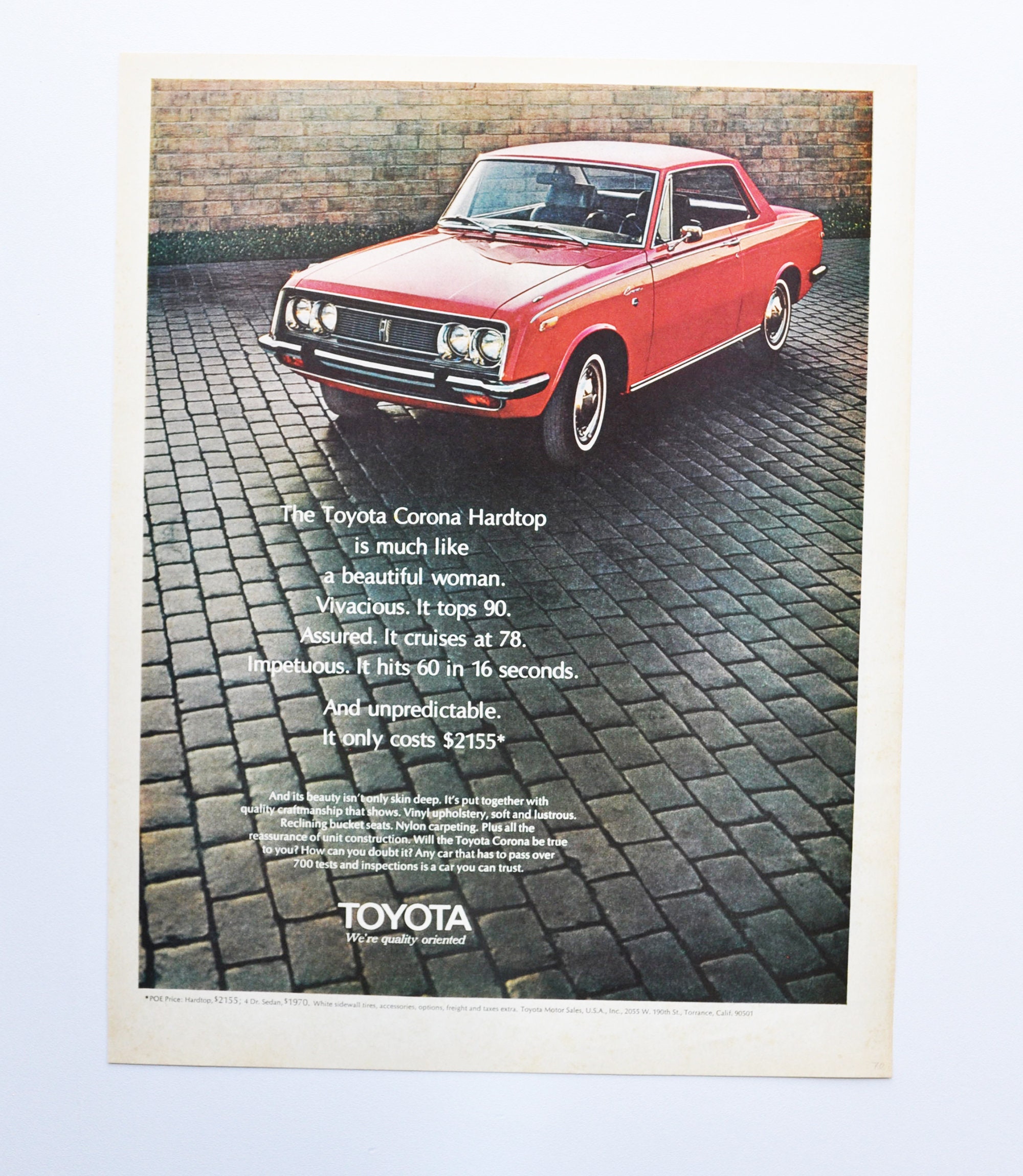Large Car Ad 1970 Toyota Corona (luxury Motorcar Classic Old Photo