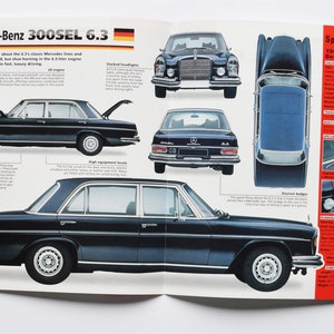 Fiche technique Mercedes-Benz 300SEL 6.3 (1968-1972) (photo de voiture stats info specs brochure print parts ad vintage classic german stuttgart auto)