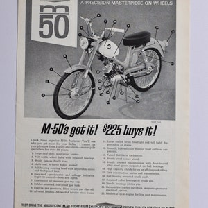 Motorrad Anzeige 1965 Harley-Davidson M-50 (Motorrad-Firmenklassiker altes Foto original Werbung für Motorrad und Moped)