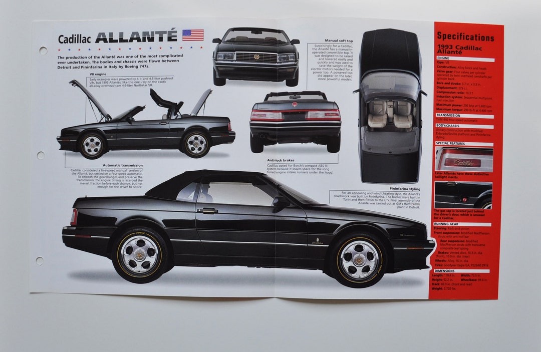 Spec Sheet Cadillac Allante 19871993 car Photo Stat Etsy