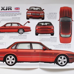 Spec Sheet Jaguar XJR (1997-PRESENT) (Auto Foto Stat Info Specs Broschüre Teile und alter Vintage Print Classic Rennmotor England Coventry)