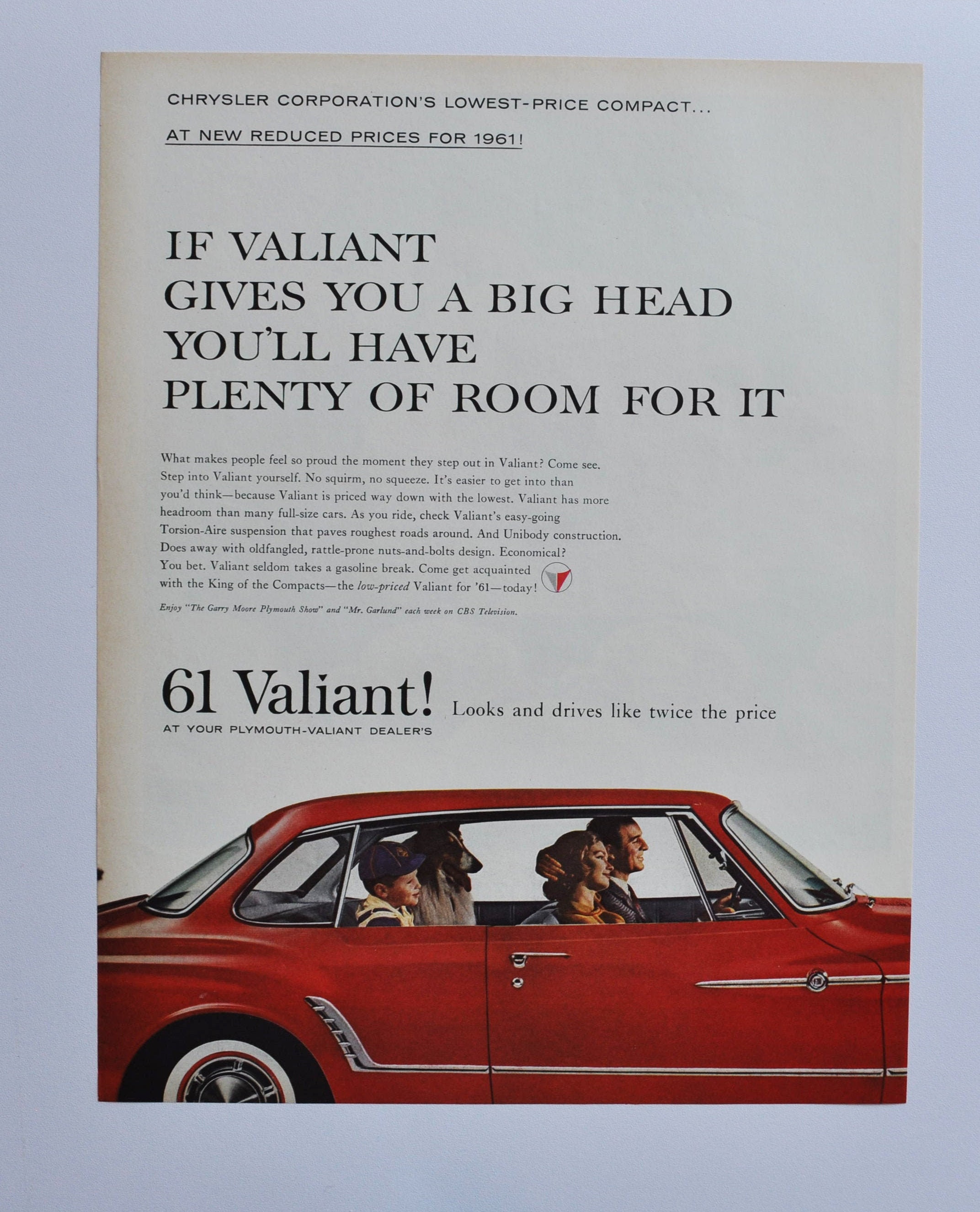 Large Car Ad 1961 Plymouth Valiant (motor Company Chrysler Old