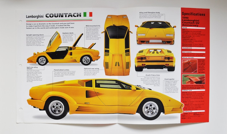 Countach Split Section Spec Sheet Lamborghini Countach (1974-1991) (car Photo Stat Info Specs ...