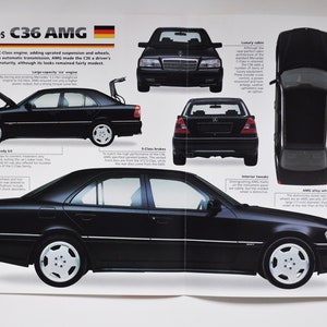 Fiche technique Mercedes-Benz C36 AMG (1994-1997) (photo de voiture stat info specs brochure print parts ad vintage classic fast sports auto allemagne)