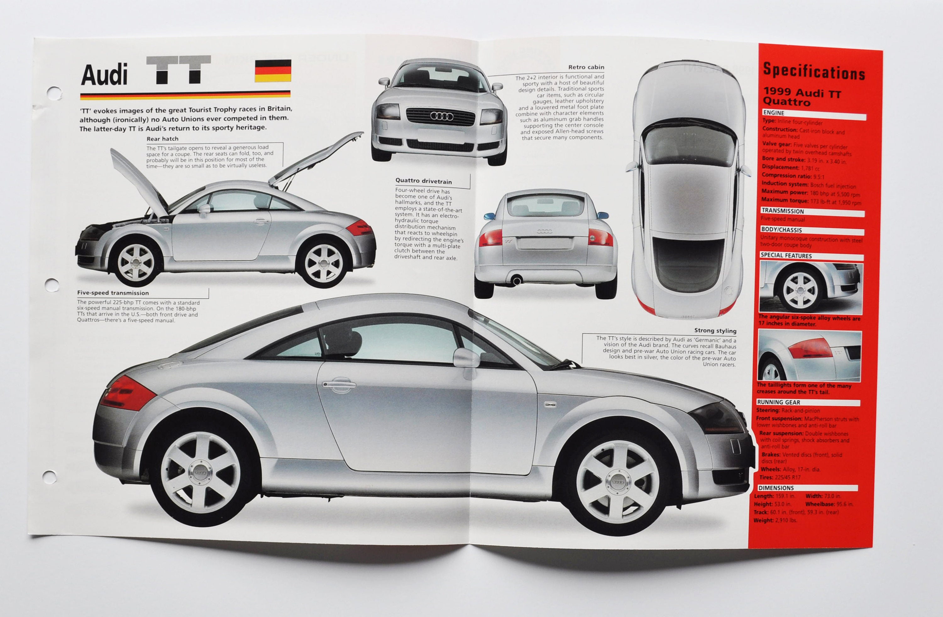 Spec Sheet Audi TT (1998-PRESENT) (car photo stat info specs brochure print  parts ad vintage classic sport auto german ingolstadt quattro)