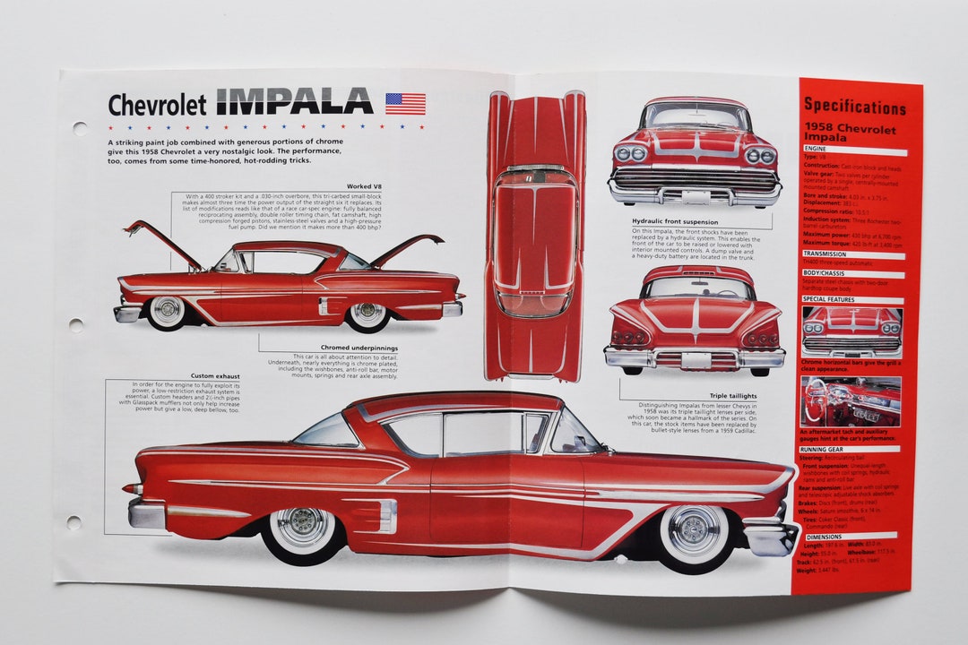 Spec Sheet Chevrolet Impala (1958) (car Photo Stat Info Specs