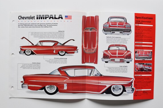 Spec Sheet Chevrolet Impala (1958) (car Photo Stat Info Specs