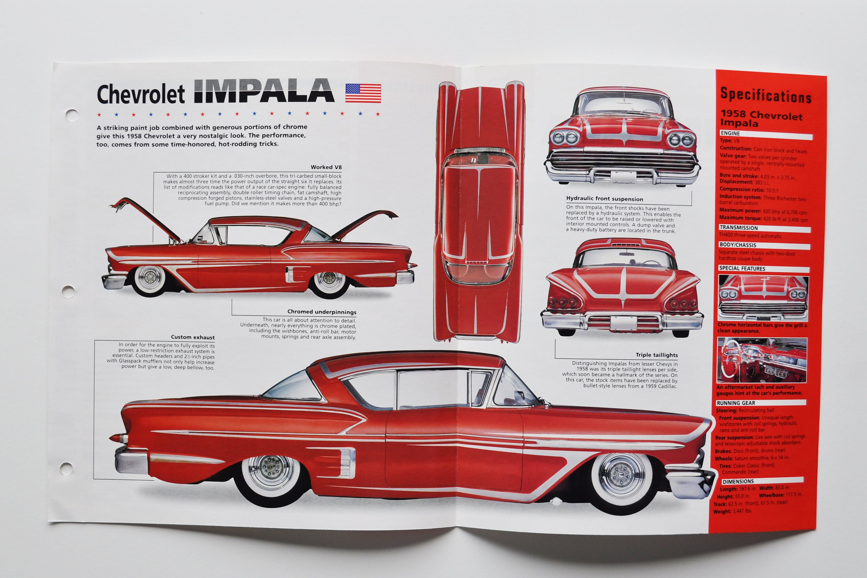Spec Sheet Chevrolet Impala (1958) (car Photo Stat Info Specs