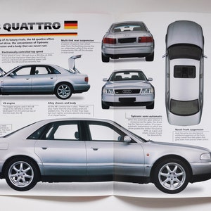 Technisches Datenblatt Audi A8 Quattro (ab 1994) (Auto, Foto, Info, Specs-Broschüre, Printteile und Vintage Classic Sport Fast Auto German AG)