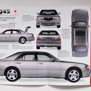 Fiche technique Infiniti Q45 (1989-PRÉSENT) (photo de voiture stat info brochure imprimer pièces ad vintage old sport race auto japan motor)