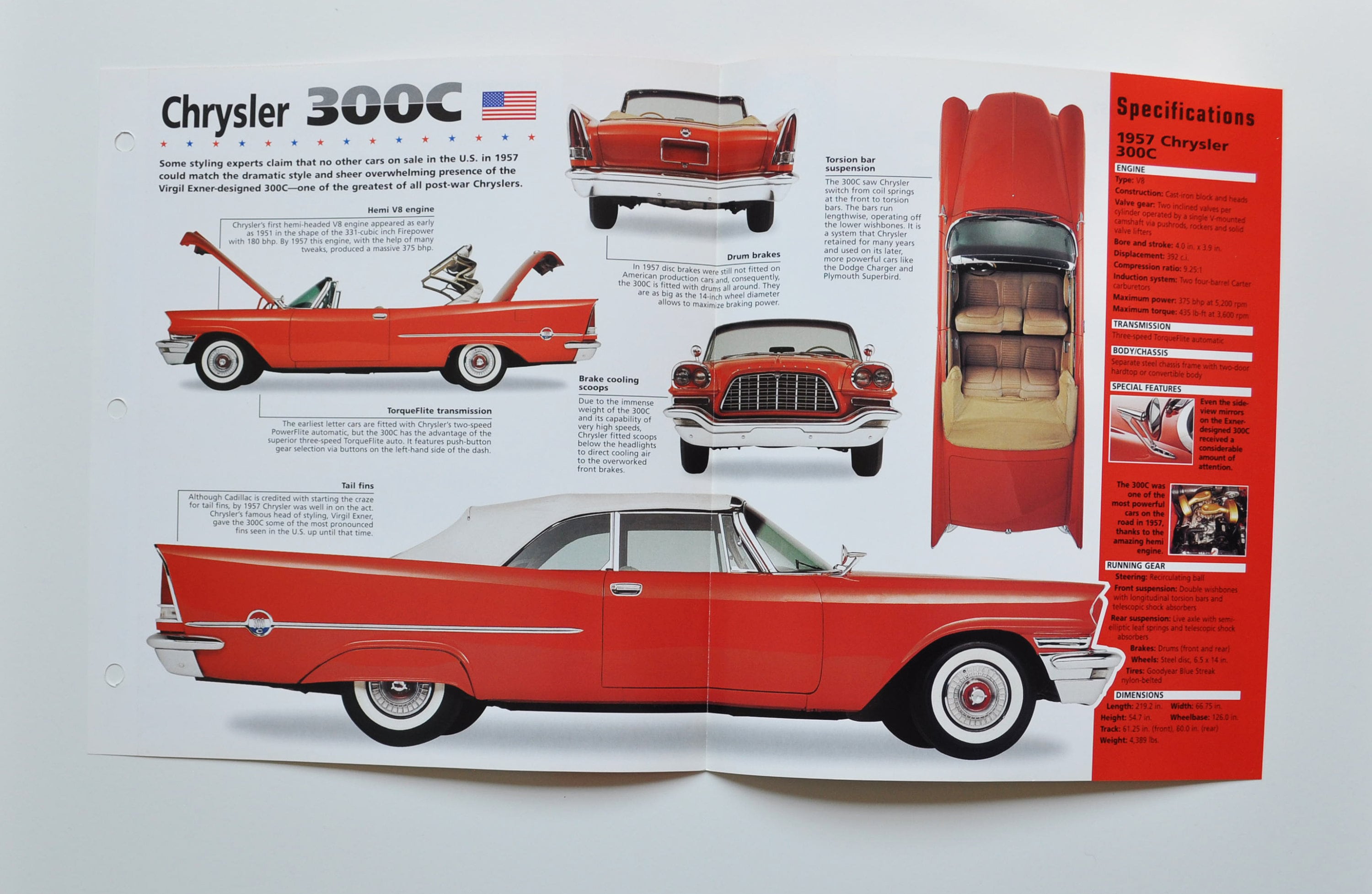 Spec Sheet Chrysler 300C 1957 car Dealer Classic Etsy