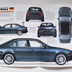 Folha de especificações BMW 540i (1993-PRESENTE) (foto do carro, informações, especificações, folheto, impressão de peças, anúncio, vintage, clássico, retro, esporte, rápido, alemão, munique)