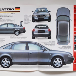 Fiche technique Audi A6 Quattro (1997-PRESENT) (voiture photo stat info spécifications brochure print parts ad vintage classic sport fast auto german AG)