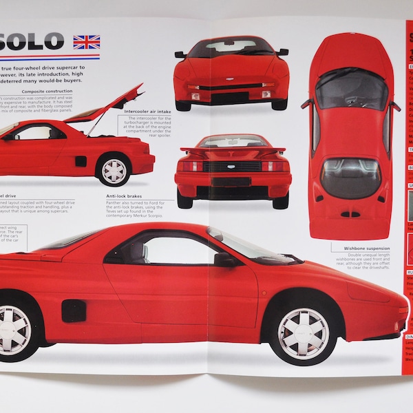 Spec Sheet Panther Solo (1989-1990) (Auto Foto Stat Info Broschüre Teile anzeige alter Vintage Druck Rennen Auto Speed Automobile England Essex)