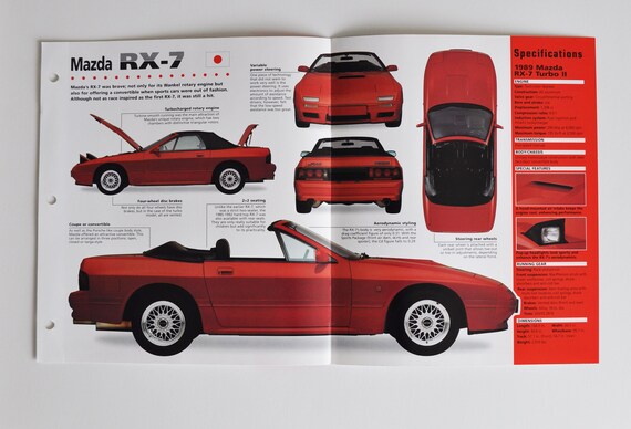 Spec Sheet Mazda RX-7 (1985-1992) (motor Car Photo Stat Info Specs