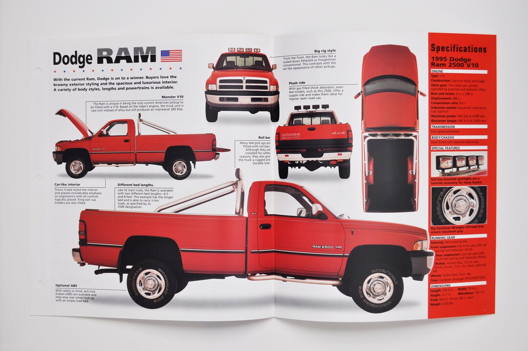 Spec Sheet Dodge RAM 1994PRESENT car Photo Stat Info Specs Brochure