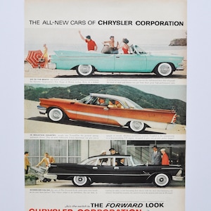 Pubblicità di un'auto di grandi dimensioni, Chrysler del 1957 (pubblicità fotografica classica di una vecchia azienda automobilistica, parti, brochure stampata, Dodge Custom Royal Lancer DeSoto Fireflite)