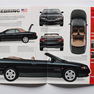 Datenblatt Chrysler Sebring (1998) (Auto Foto Stat Info Specs Broschüre Print Teile Anzeige alte Retro Vintage Händler Auto Daimler Cabrio)